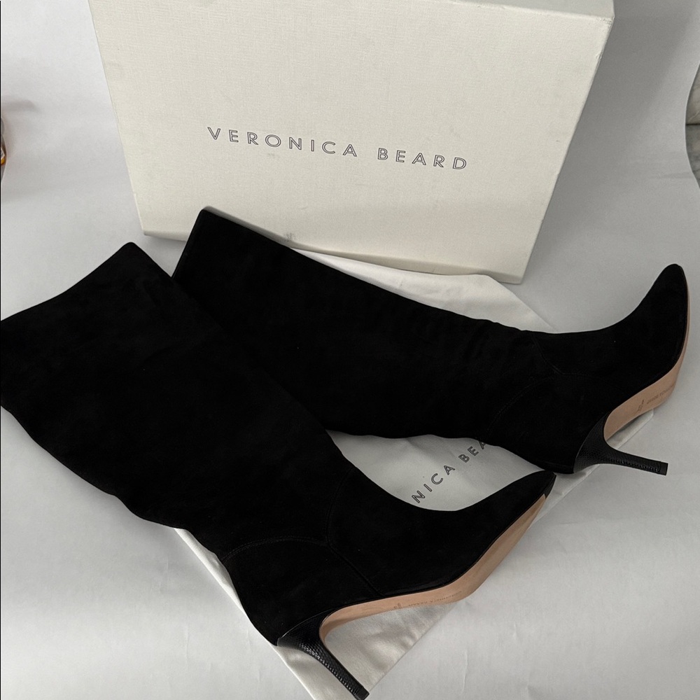 Veronica Beard Lexington Wide Calf Suede Stiletto Knee Boots Black NIB $695 6.5 - Picture 9 of 15